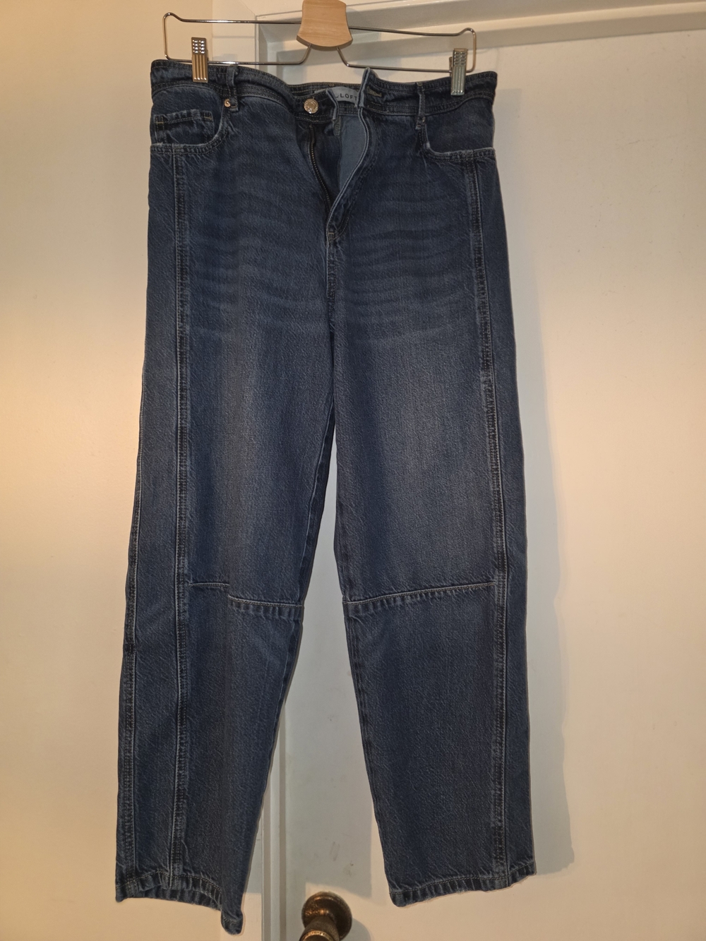 LOFT Dark Blue Denim Ankle Jeans with Gold Stitching